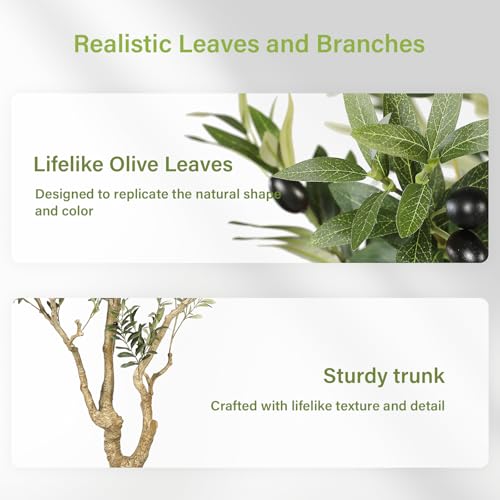 FEELEAD Olive Trees Artificial Indoor 7ft – Faux Olive Tree 7 Feet with Natural Looking Trunk, Realistic Leaves and Lifelike Fruits, Fake Olive Tree for Home Office Living Room Decor - size: 7ft