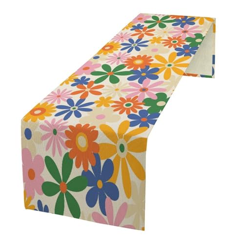 Vintage 70S Flower Table Runner for Linen Table Decor, Retro Botanical Colorful Floral Printed for Dining Room Kitchen Farmhouse Party Holiday Decorate 13" x 36" - color: Floral_15, size: 13"W x 36"L (Pack of 1)