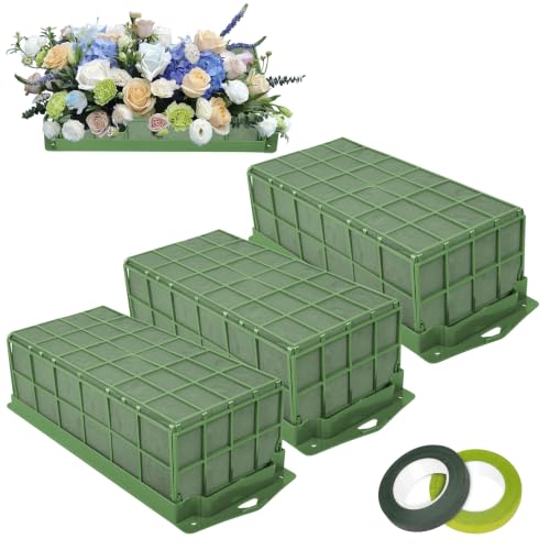 3PCS Floral Foam Cage, Flower Cage Holder, Dry and Wet Rectangle Flower Arrangement, Hangable Green Blocks Floral Foam Cages for Artificial Flesh Flower Wedding Holiday, Home, Garden Party Decoration - size: 3 PCS