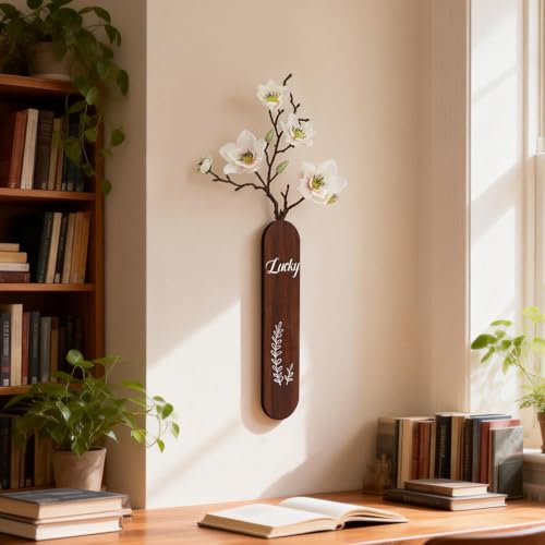 Woration 1Pack Wooden Sign Hanging Wall Decoration with Artificial Magnolia Flower, Decorative Wood Vase Fake Plants Indoor for Home Living Room Bedroom Farmhouse - Brown - color: Artificial Magnolia Flower