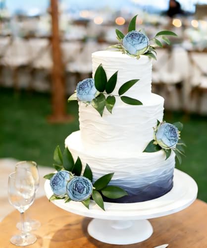 24PCS Artificial Peony Flower Heads 2.56" Fake Blue Flowers Silk Peonies with Stems Real Look for DIY Wreaths Wedding Bouquets Cake Party Home Decoration (Blue) - color: Blue