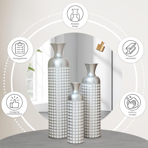 Tall Floor Vases Set of 3 for Decor Living Room Floor, White Vases Home Decor, Embossed Body Pattern, Geometric Cylinder (Silver 2) - color: Silver 2