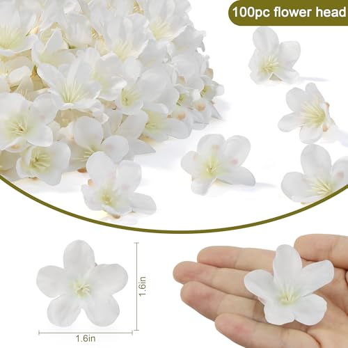 SITUMEIZI 100 Pcs Mini White Cherry Blossom Head Artificial Small Cherry Blossom Head Fake Silk Flower Head for Wedding Decor, Graduation Cap, Cake, DIY Flower Wall Party Decor 1.6 inches - color: White-cherry