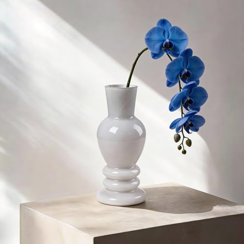 Small White Glass Vase 8 Inch, Modern Farmhouse Bud Vase for Easter Table Centerpiece, Vintage Flower Vase for Fresh or Artificial Flowers, Spring Home Decor, Wedding Party Favors - color: White