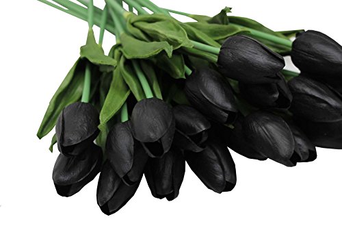 Artificial Flowers 10 Heads Mini Real Touch Artificial Tulip for Home Wedding Party Centerpiece Decoration (Black) - color: Black