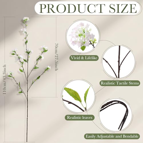 4 Pcs Artificial Plants Flowers 43" Faux Greenery Long Stem Branches for Vase Realistic Silk Fake Snowball Viburnum Artificial Hydrangea Flowers for Tall Vase Home Table Decor(Pink) - color: Pink