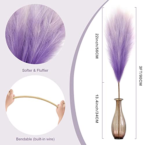 8Pcs 3FT Purple Colorful Faux Pampas Grass, KALYLOC Fake Artificial Pampass Grass Decor, Filler Tall Pampas Grass Reed Fluffy Stems Plant for Home Boho Living Room Wedding Decoration - color: Purple