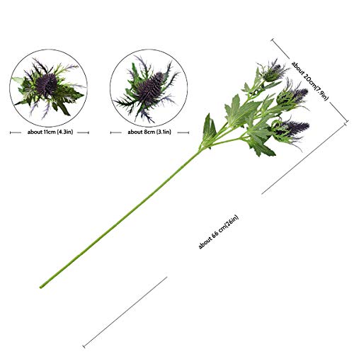 FiveSeasonStuff Real Size Artificial Thistle Flowers Real Touch 8 Stems Rustic Purple and Green Thistle Decor Spray Eryngium | Sea Holly for Wedding Bouquet Centerpiece 26 inches - color: Rustic Purple & Green