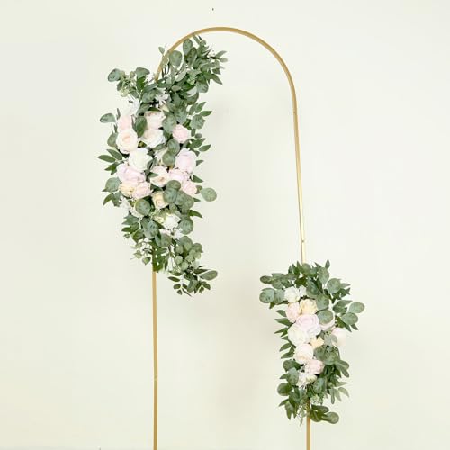 Efavormart Set of 2 Large Cream Blush Silk Rose Floral Swags with Eucalyptus Greenery, Premium 24" and 42" Artificial Flower Arrangements for Boho-Luxe Wedding Arch Staging - color: Type20