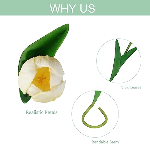 10Pcs Fake Tulips Yellow Realistic Flowers Real Touch PU Artificial Tulips with Stems Light Yellow Fake Spring Flowers for Home Decor Floral Arrangements Table Centerpieces - color: Yellow