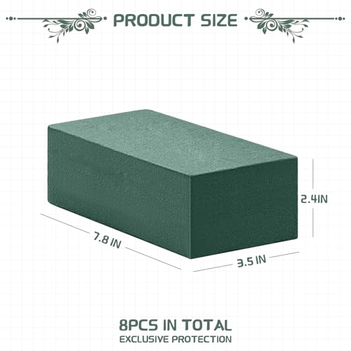 2 Pcs Floral Foam Blocks, (7.8" L x 3.5" W x 2.4" H) Green Foam for Flower Arrangements, Plant Foam Dry & Wet Flower Foam, Florist Foam for DIY Crafts, Wedding, Birthdays, Home Decorations
