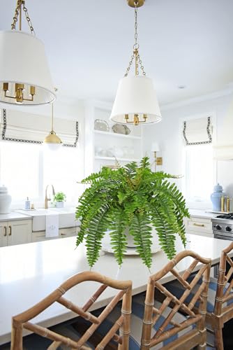 Hollyone Artificial Fern Plants in White Pot 25.5" Medium Artificial Boston Fern 31 Leaves for Outdoors & Indoor Faux Potted Plants Fake Ferns Bush Plant Patio Garden Farmhouse Porch Home Decor Green - color: White Pot - Green Medium