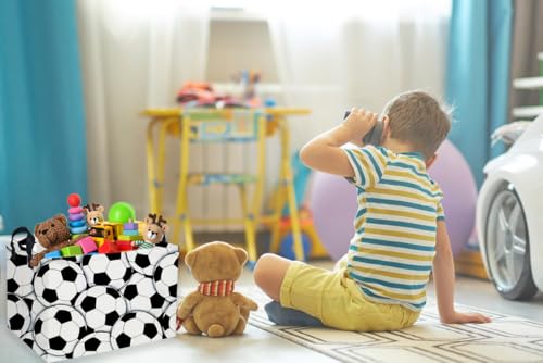 Rectangular Soccer Basket,Kids Baskets.Waterproof PE Coating Cute Bin with Handles.Boys Bins,Toys Box,Books Baskets,Gifts Bin. (Soccer basket) - color: Soccer basket