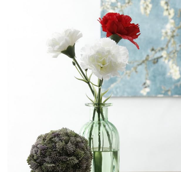 Rikyo 11 Inch Bouquets 10 Stem White Carnations,Outdoor UV Resistant No Fade Artificial Flower,Mini Carnation Silk Petals Fake Flowers Forever Plants for Home Party and Wedding Decor - color: White