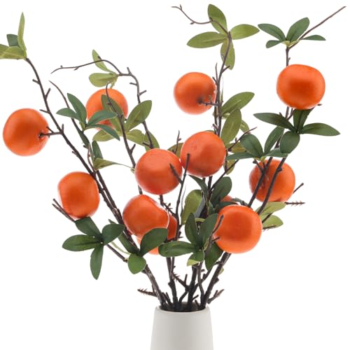 Woration 4PCS Artificial Orange Branches Simulation Tangerine Plastic Tree Plant Stem with Fruit Fake Greenery Home DIY Décor Props 19.3inch - color: 19.3 Inch Fake Orange Branches