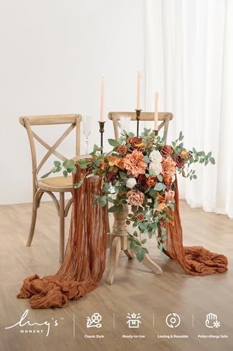 Ling's moment 2PCS Terracotta Artificial Floral Swags Centerpieces Wedding Arch Flower Garland Burnt Orange Rose Fall Flowers Greenery for Table Backdrop Easel Wall Entryway Outdoor Board Decor - color: Or-terracotta