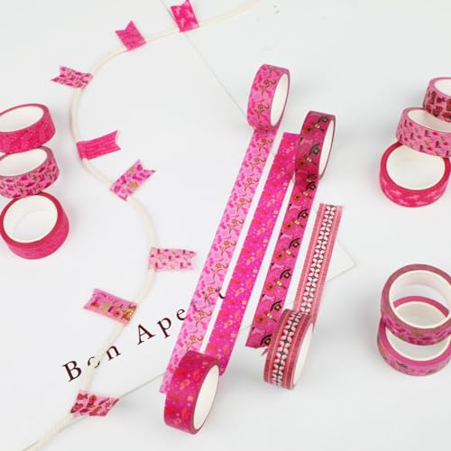 12 Rolls Western Washi Tape, Pink Wild West Masking Tapes, Western Cowboy Cowgirl Decorative Paper Stickers for Scrapbook Journal DIY Art Crafts Wrapping Birthday Party Supplies 16.4FT - color: Q