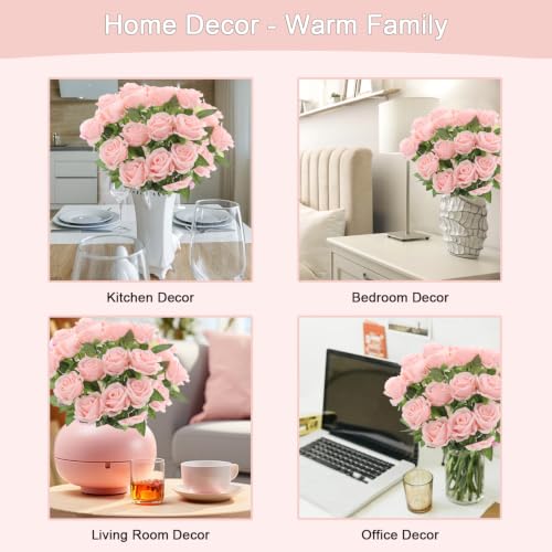 12Pcs Pink Roses Artificial Flowers Fake Rose Faux Velvet Silk Flowers for Home Wedding Decoration (Pearl Roses - Light Pink) - color: Pearl Roses - Pink Light 12p