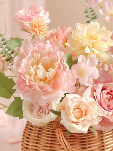 Artificial Flowers, Light Pink Silk Fake Flowers for DIY Wedding Bridal Bouquets, Wedding Cake Flowers for Table Centerpieces Baby Shower Birthday Party Home Decorations - color: Light Pink