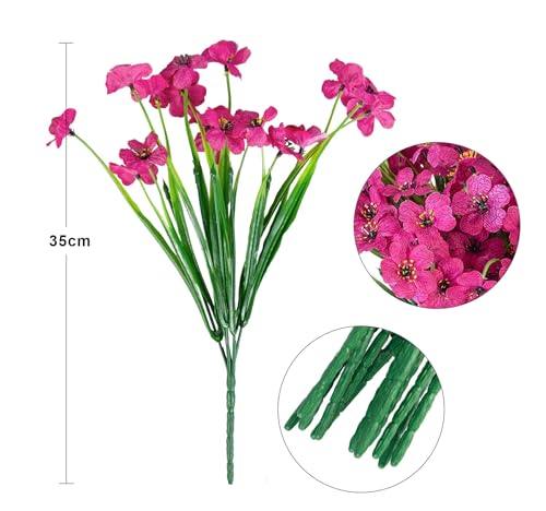 Ouddy Decor 12 Bundles Artificial Flowers for Decorations Fake Silk Plants for Outdoor Indoor UV Resistant Faux Plastic Greenery Stems for Window Garden Porch Home Spring Summer Decoration, Rose Red - color: Rose Red, size: 12 Bundles