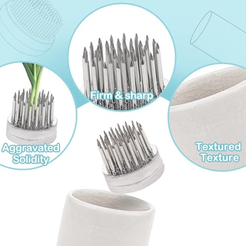 Folmywy 2 Pack Ceramic Ikebana Vase Kit Flower Frog White Small Vases Flower Stem Holder with 0.91 Inch Kenzan for Valentine's Day Dining Table Restaurant Dresser Bookshelf Home - color: 2 Pack