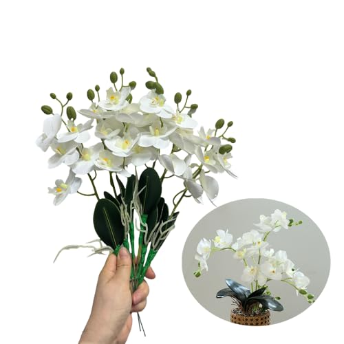 Leoyoubei 6 Branch Artificial Orchid Flowers,15” Dancing Orchid,Fake Phalaenopsis,Soft Real Touch Orchid for Arrangements Wreaths,Wedding Centerpiece Flower Floral Farmhouse (White) - color: White