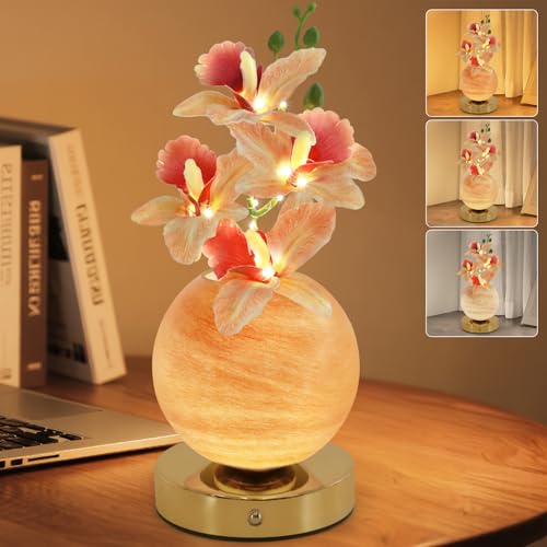 Flower Table Lamp, 3 Colors Orchid Night Light, Cordless Touch Dimming Artificial Flower with Vase Lamp, LED Desktop Decorative Landscape Lights for Festival Party Home Decor (Champagne Orchid) - color: Champagne Orchid