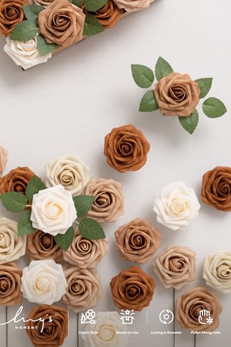 Ling's moment Artificial Flowers, 25Pcs 3" Roses in Autumn Shades, Realistic DIY Foam Floral Decor for Wedding Bouquets/Centerpieces, Outdoor Party Backdrops, Room/Table, and Garden/Pot Decorations - color: Shade of Autumn, size: 25Pcs