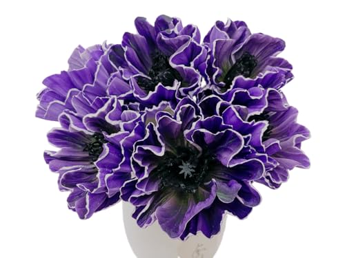 Artificial Poppy Flowers Bouquet High Quaulity Fresh Luxury Vintage PU Faux Silk Flowers - Large Real Touch Blooms for Wedding Birthday Home Decor Table Centerpiece Vase (6, Purple) - color: Purple