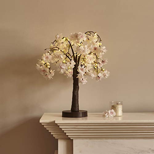 Hairui Lighted Cherry Blossom Tree Battery Operated 18IN 40 Warm White LED Artifical Bonsai Tree with Timer USB Plug for Wedding Party Spring Christmas Home Decoration - color: 40l-pink