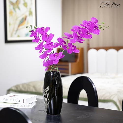 Fnize Artificial Orchid Stems Real Touch Latex Phalaenopsis Branches Faux Cymbidium Flowers 9 Large Petals 38 Inches 2pcs (Purple) - color: Purple