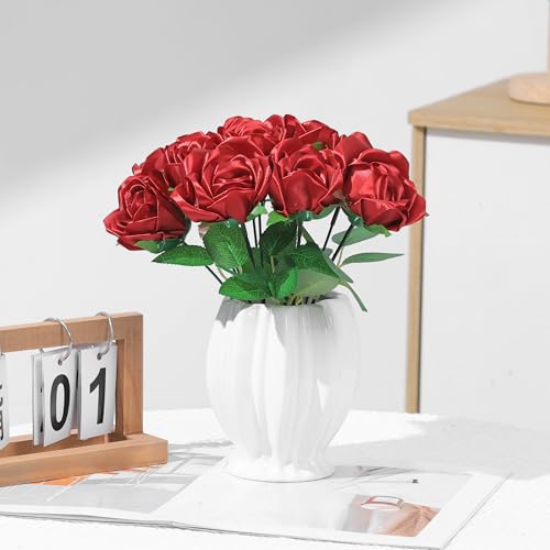 Half-Finished DIY Flower Kit: 100 Pre-Cut Satin Petals to Make Your Own Eternal Roses for Wedding & Party Decorations (Wine Red) - color: 100 Pcs Wine Red