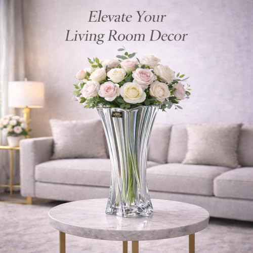 Crystal Glass Vase – Heavy Crystal Vase for Flowers with Weighted Bottom, Thick Durable Decorative Vases for Modern Home Decor, 9.8″ 3.5lb Clear Centerpiece (Rainbow-Colored) - color: Rainbow-colored