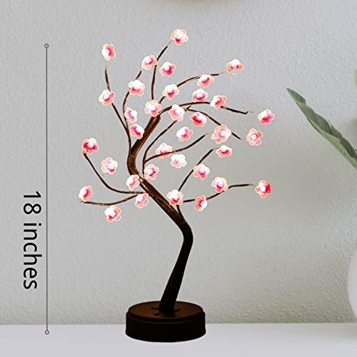Cherry Blossom Tree Lamp, 18inch 36 Led Bonsai Tree Lights, Battery/USB Operated Japanese Decor Night Lights for Teacher Appreciation Graduation Back to School Bedroom Home Gift Idea,Warm White - size: 1ft 3in