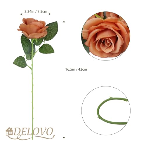 52pcs Terracotta Roses Artificial Flowers Fake Flowers Silk Roses with Stems for DIY Wedding Bouquets Bridal Shower Centerpieces Arrangements Party Home Decorations - color: Terracotta