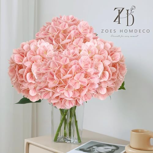 4PCS 25" Hydrangea Artificial Flowers Full Latex Faux Hydrangea Flowers, Artificial Flowers Bouquets for Home Decor Party Arrangements Wedding Bouquets - color: Pink