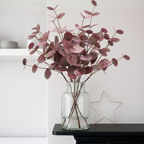 6pcs Real Touch Artificial Eucalyptus Stems Dual-Sided Lifelike Leaves Fake Eucalyptus Plants for Wedding Flower Arrangement Centerpiece Bouquet Home Office Decor(Purple) - color: Purple