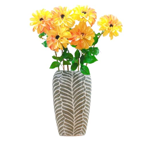 Artificial Chrysanthemums, Daisy Silk Flowers 6 Stems, Aster & Zinnia-Like Large Blooms in Gradient Colors, 24.8" Long Faux Marguerite for Indoor Outdoor Home Decor (Yellow/Orange Trace) - color: Yellow/Orange Trace