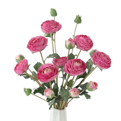 6Pcs Realistic Silk Purple Ranunculus Artificial Flowers Long Stems, 23.6" Tall Fake Flowers Faux Flowers Suit for Year-Round Home Decoration, Wedding, Bridal Bouquets, Office - color: Purple