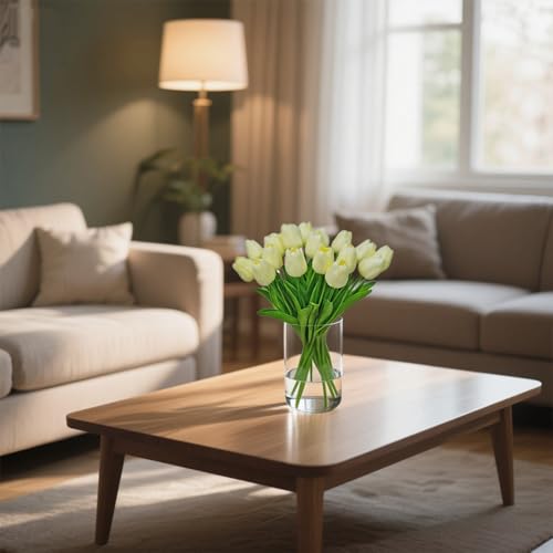 20pcs Fake Tulips Artificial Flowers Faux Flowers PU Faux tulips 13 Inch Mother's Day Easter Valentine’S Day Gifts in Home Kitchen Spring Decorations For Home (Cream) - color: Cream
