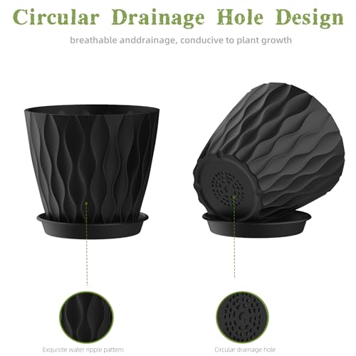 6 Inch Plant Pots, 6 Pack Indoor Flower Pots, Planters with Drainage Holes and Trays for Orchids, Violets, Succulents, Herbs, and Other Plants, Black - color: Black, size: 6inch