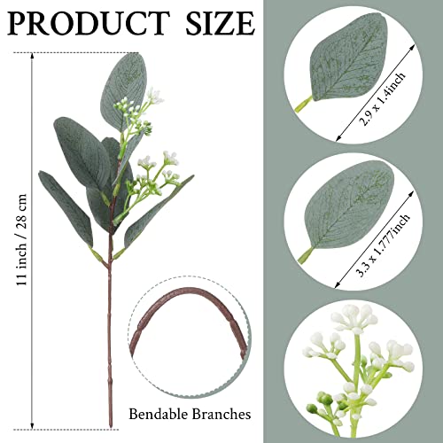 Janinka 60 Pcs Artificial Greenery Eucalyptus Stem Artificial Mixed Eucalyptus Stems Leaves Bulk with White Seeds Silver Dollar Faux Greenry Stems Sprays for Wedding Bouquet Decor Flower Arrangement