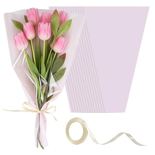 Wzifyf 50 PACK Flower Bags for Bouquets Flower Bouquet Holders Purple Floral Wrapping Paper flower Sleeves Build Your Own Bouquet Bar with 72 Ft Ribbons for Valentine's Day Packaging Supplies - color: Purple, size: bouquet wrap