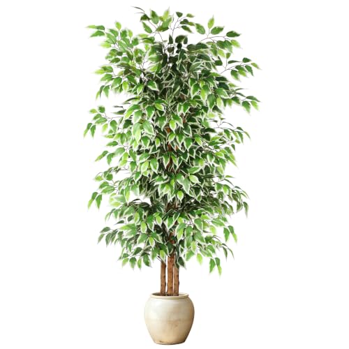 GTIDEA 6ft Ficus Artificial Tree, Tall Faux Trees Indoor with Natural Trunk and Fake Silk Tree Fake Plants for Home Decor Living Room Outdoor Balcony House Office (NO VASE Included) - color: 6ft Ficus Tree (No Vase)