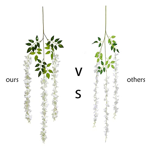 Duovlo 12 Piece Artificial Silk Wisteria Vine 3.6 Feet Hanging Flower Garland String Home Party Wedding Decor (Light Blue) - color: Light Blue
