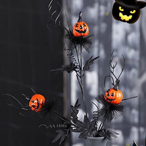 5Pcs Halloween Decor Flowers Picks, Gothic Artificial Branches with Pumpkin Maple Leaf Floral Stems for Vase, Halloween Decorations for Home Indoor Party
