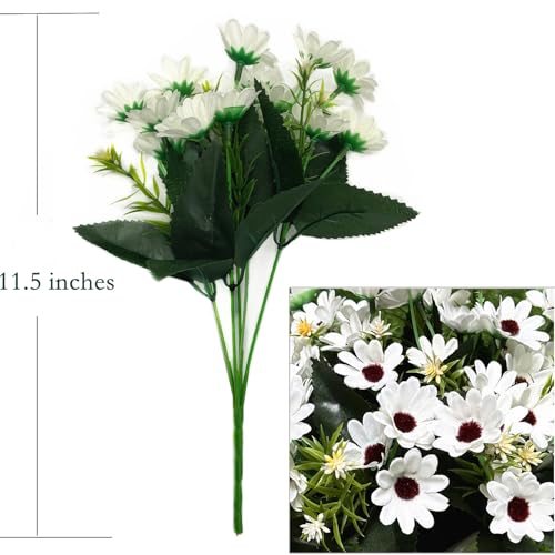Artificial White Daisy Flowers, Fake Silk Flower UV Resistant Plants Daisies Decoration Faux Plastic Plant Chrysanthemum Bunches for Verandah Office Table Centerpieces Arrangements DIY Decor 4 Pack - color: Daisy - White - 4 Bundles