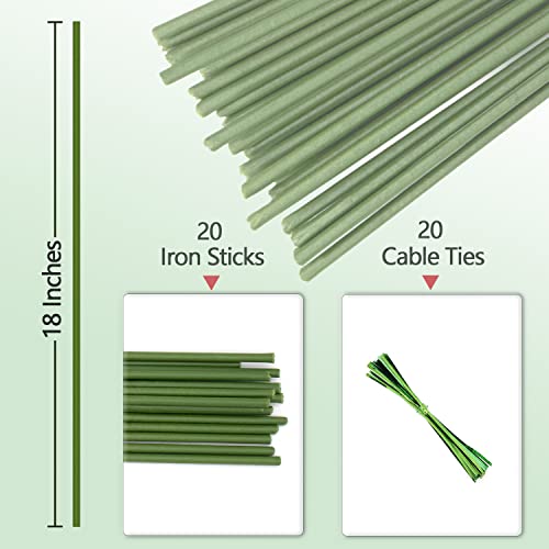 20Pcs Plant Stakes,Plant Sticks,Garden Green Bendable Single Stem Plant Support Stakes for Indoor and Outdoor Plants,Potted Plants,Flowers Orchid Peony Rose-18 Inches - size: 18 Inches