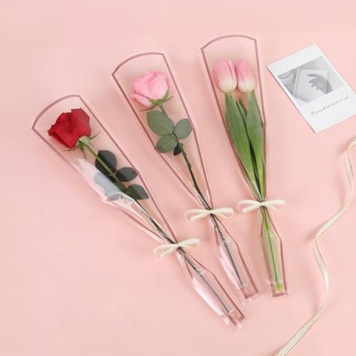 50 Pcs Flower Water Tubes with 50 Pcs Rose Gold Single Rose Sleeve Single Rose Holder for Bouquets Flower Vials Individual Single Stem Floral Wrapping Bag for Mother's Day Graduation Florist Supplies - color: Rose Gold, size: single flower wrap