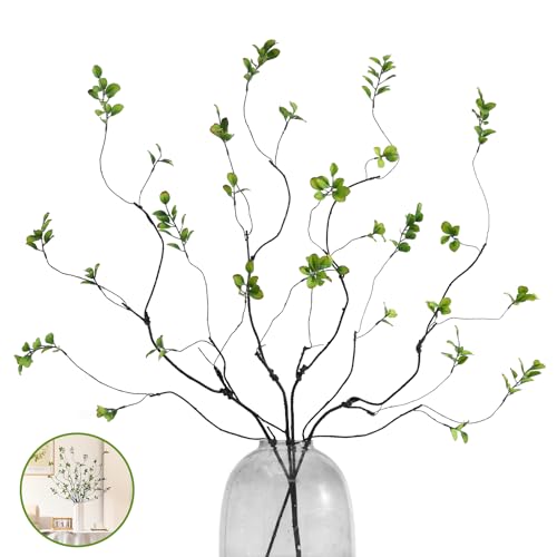 dallisten 38.5'' 4Pcs Artificial Greenery Stems Plants, Realistic Fake Ficus Twig Branches, Faux Leaf Spary Branches for Vase Filler Office Table Wedding Home Decor - color: Green